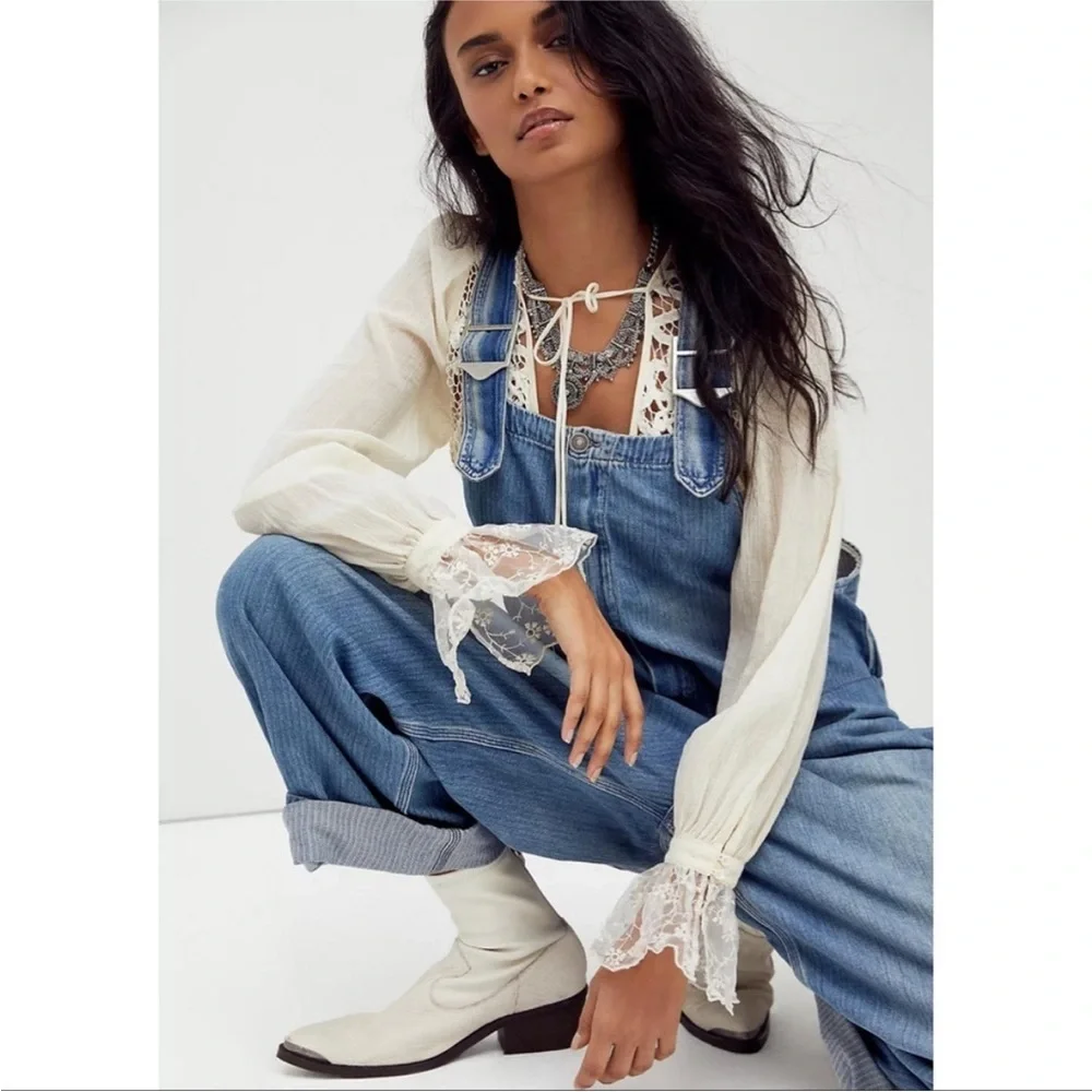 Free People Hunter Denim Overall in Century Blue